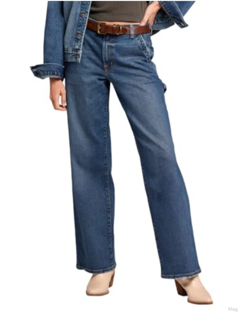 The Painter Wide Leg Jeans High Rise Relaxed Fit 99% Cotton Frayed Hem